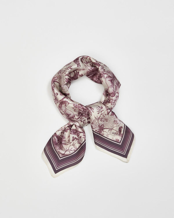 Wolf Garden Toile Burgundy Square Scarf