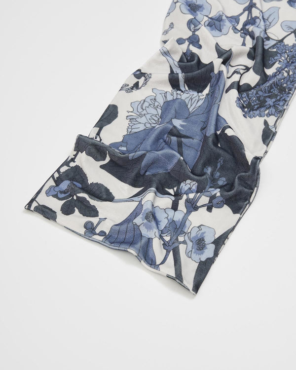 Deco Blooms Blue Tonal Velvet Scarf