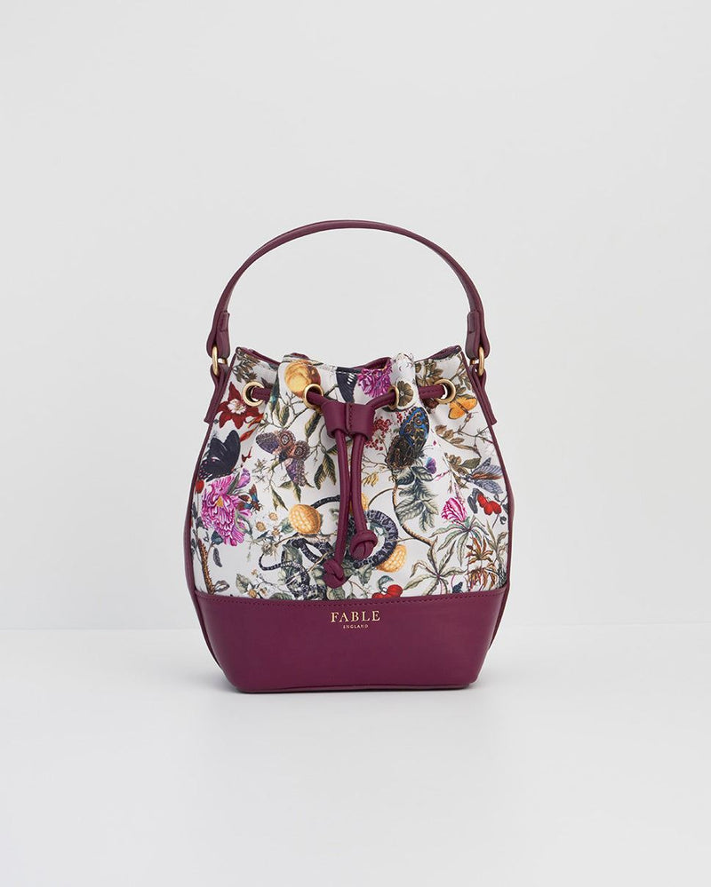 Floral Engravings Plum Bucket Bag