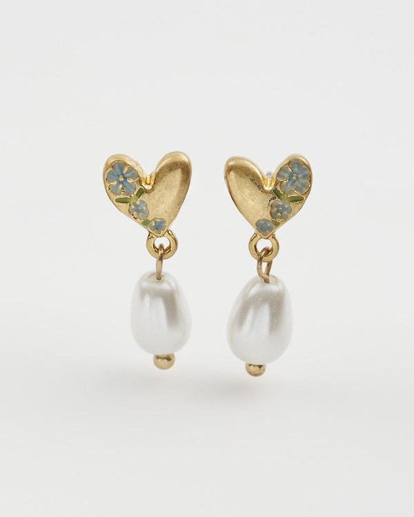 Forget-Me-Not Heart & Pearl Earrings