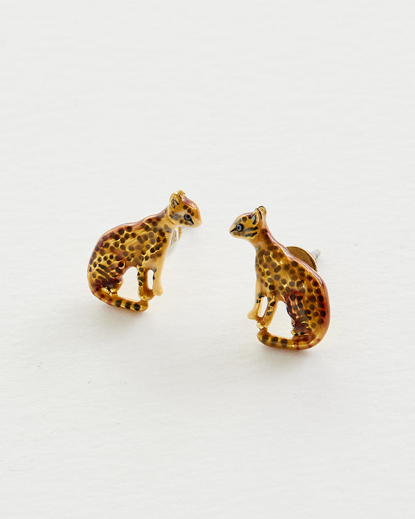 Enamel Bengal Cat Stud Earrings