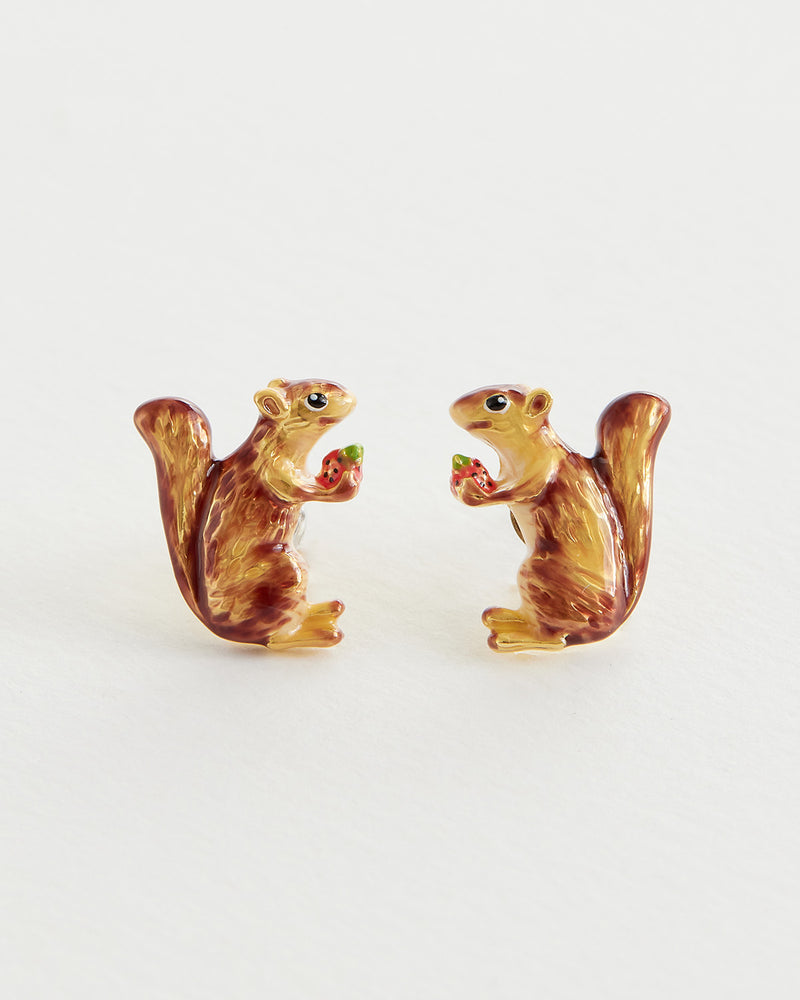 Enamel Cheeky Squirrel Stud Earrings