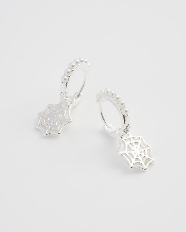 Cobweb Huggie Silver Earrings