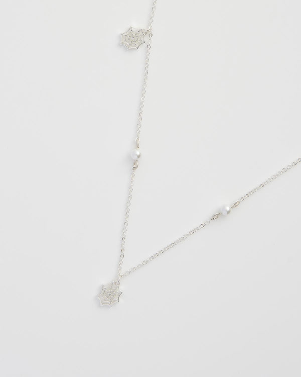 Cobweb & Pearl Silver Necklace