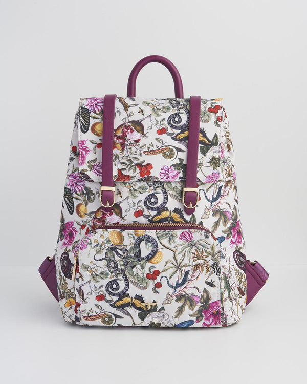 Floral Engravings Small Plum Backpack