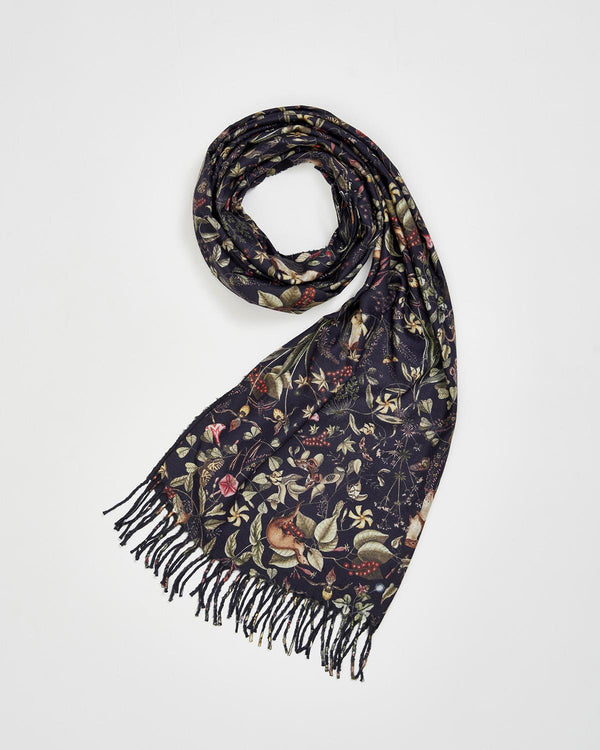 Wolf Garden Navy Scarf with Tassels