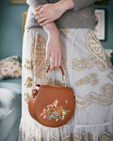 Fox & Pumpkin Embroidered Tan Saddle Bag