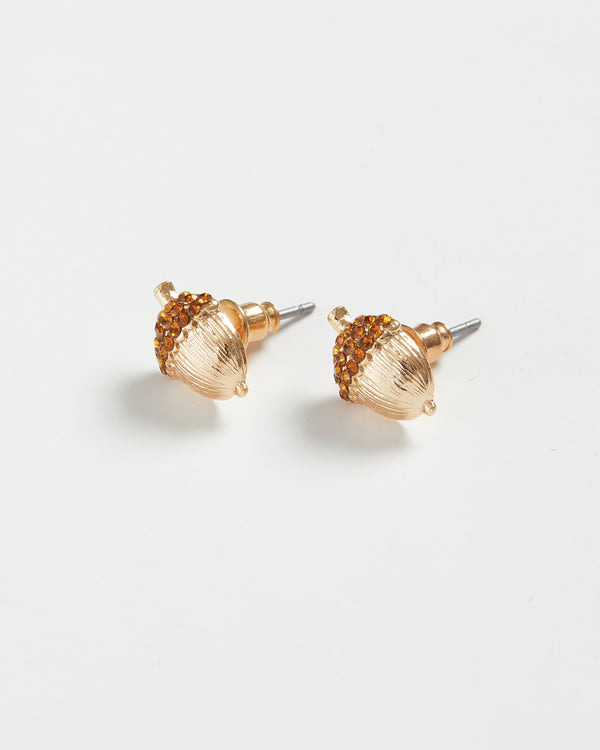 Gold Acorn Stud Earrings