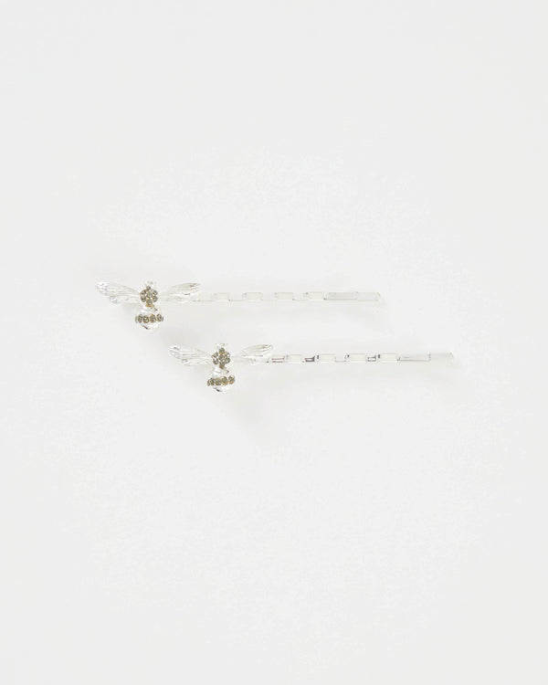 Silver Pave Bee Hair Slides