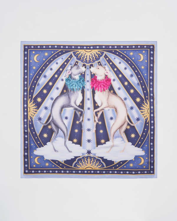 Catherine Rowe Pet Portraits Whippet Blue Silk Square Scarf