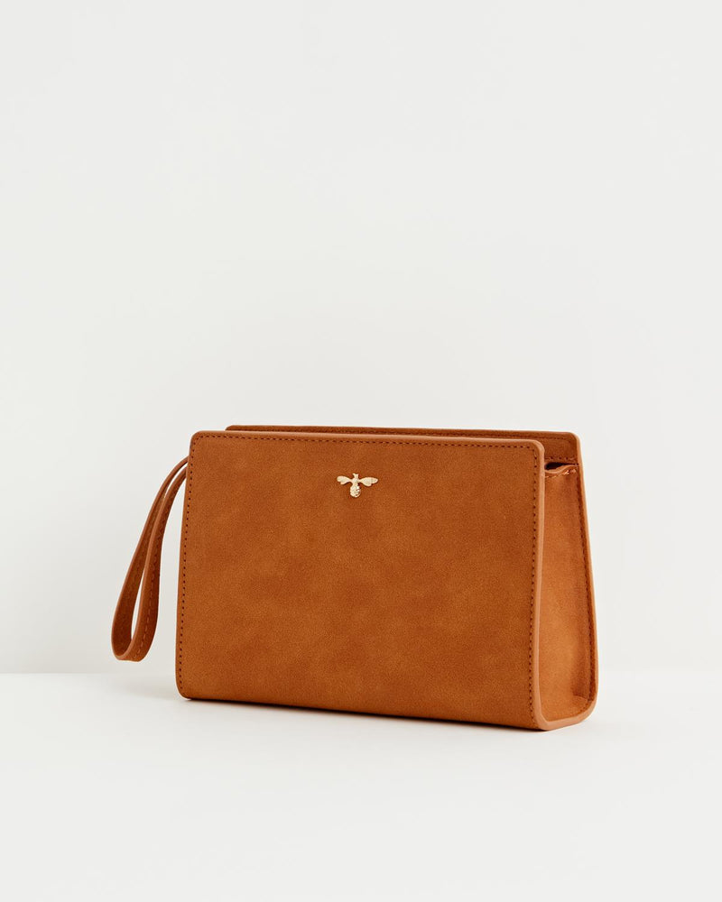 Bonnie Wristlet Pouch Tan Vegan Leather