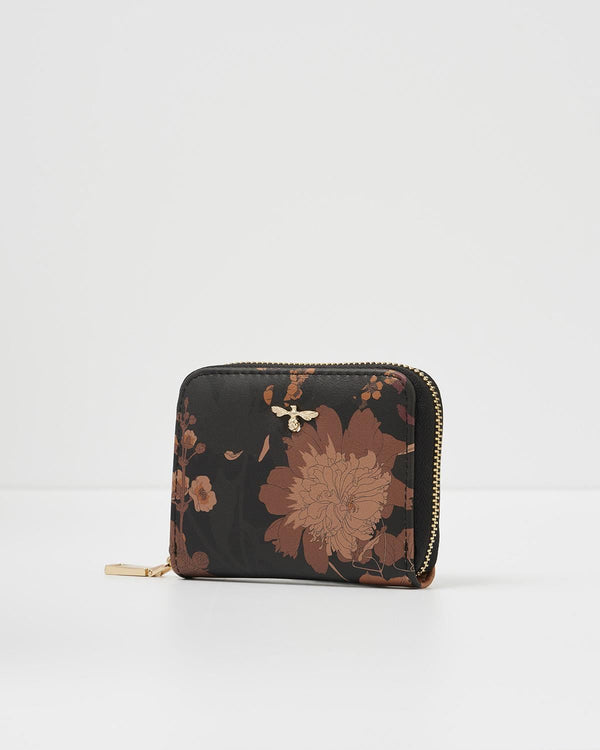 Deco Blooms Small Black Zip Purse