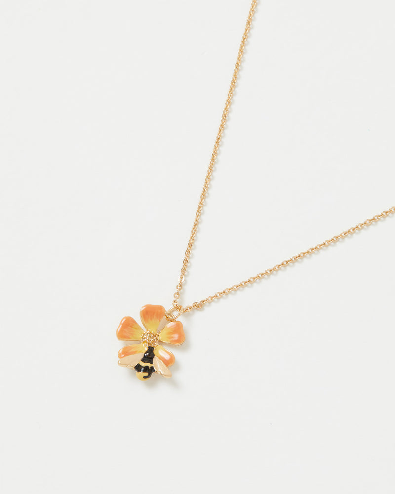 Enamel Flower & Bee Short Necklace