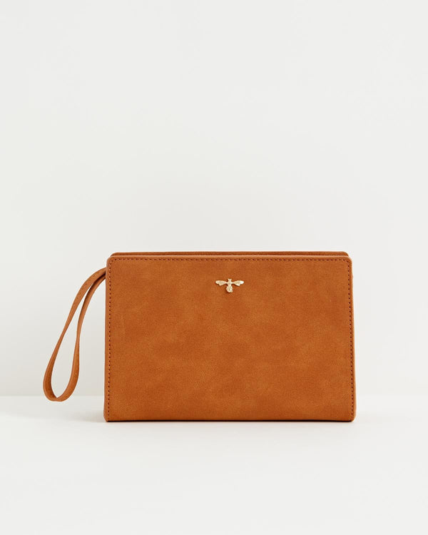 Bonnie Vegan Leather Wristlet Pouch - Tan by Fable England