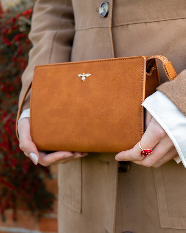 Bonnie Vegan Leather Wristlet Pouch - Tan by Fable England