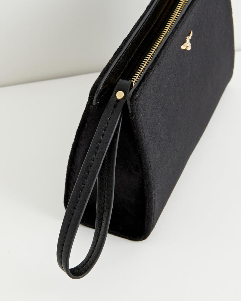 Bonnie Velvet Wristlet Pouch - Black by Fable England