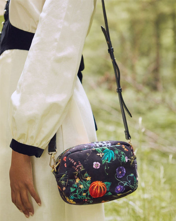 Botanical Pumpkin Velvet Camera Bag - Black by Fable England