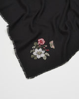 Floral Embroidered Black Pashmina Scarf