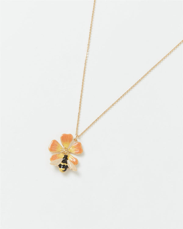 Enamel Flower & Bee Short Necklace