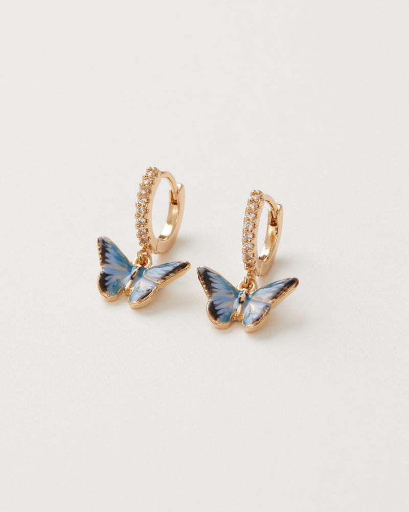 Enamel Blue Butterfly Huggie Earrings by Fable England