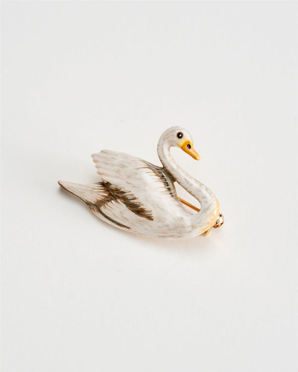 Enamel Swan Brooch by Fable England