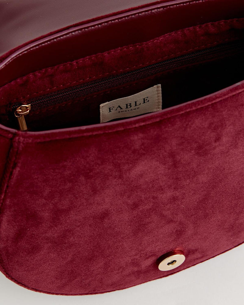 Fox & Mushroom Embroidered Saddle Bag - Redcurrant Velvet by Fable England