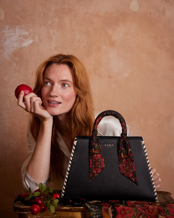 Gala Apple Leather Tote - Black by Fable England