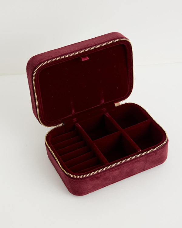 Robin Love Embroidered Large Jewellery Box Redcurrant Velvet by Fable England