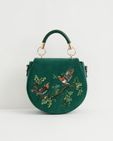 Robin Love Velvet Embroidered Saddle Bag - Fern Green by Fable England