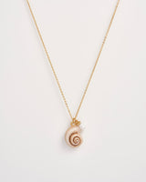 Sea Snail Shell and Pearl Worn Gold Short Necklace by Fable England