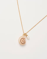 Sea Snail Shell and Pearl Worn Gold Short Necklace by Fable England