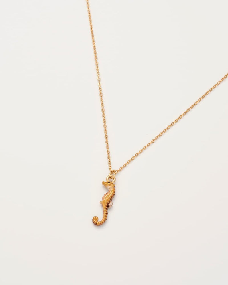 Seahorse Worn Gold Short Necklace by Fable England