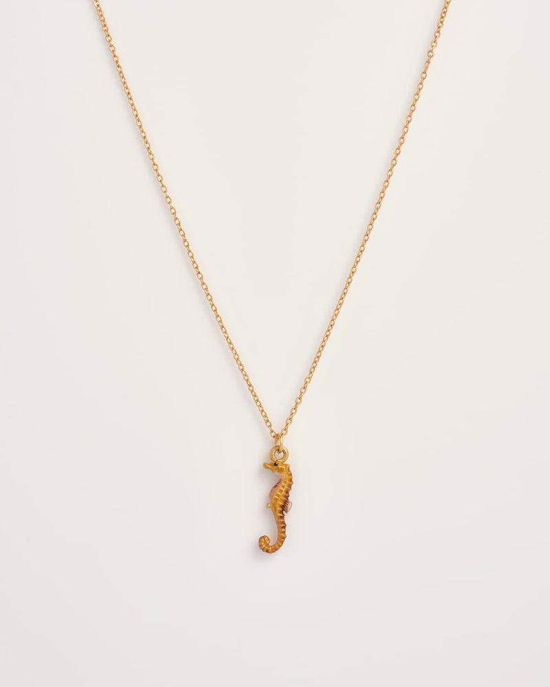 Seahorse Worn Gold Short Necklace by Fable England