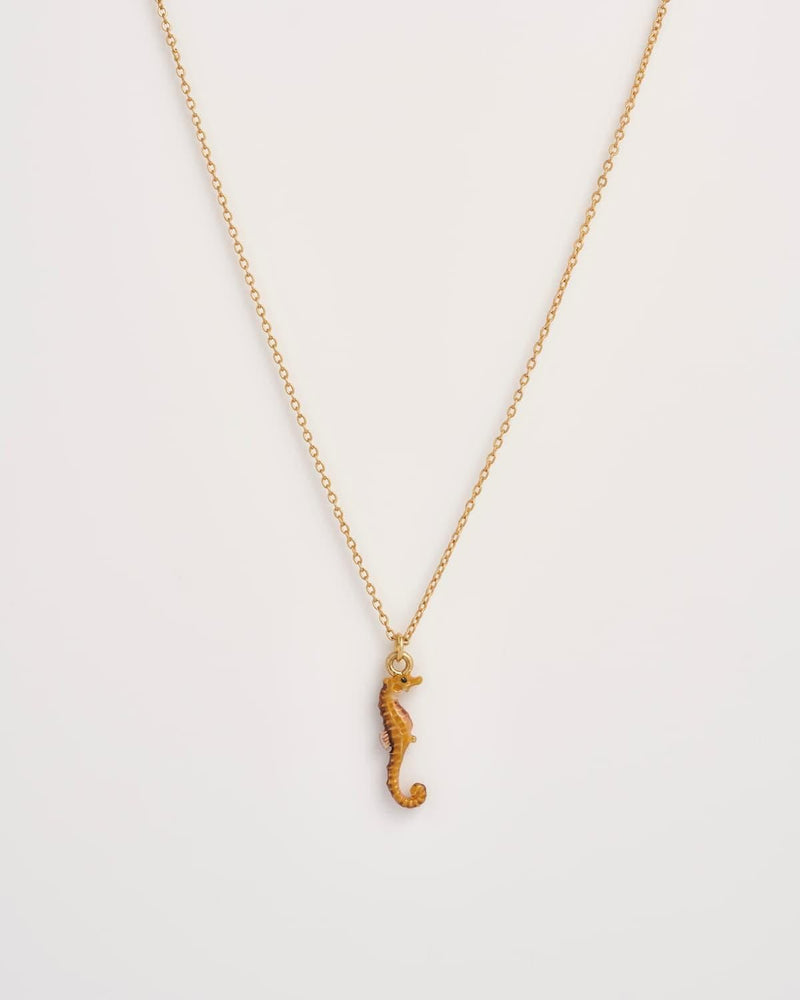 Seahorse Worn Gold Short Necklace by Fable England