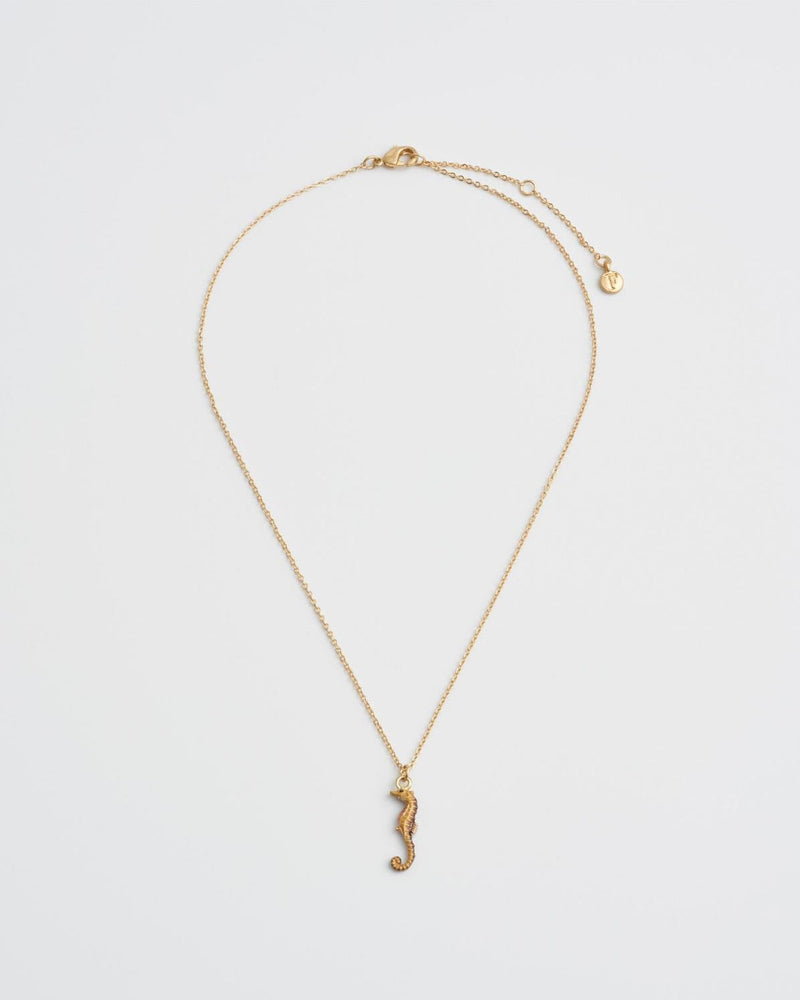 Seahorse Worn Gold Short Necklace by Fable England